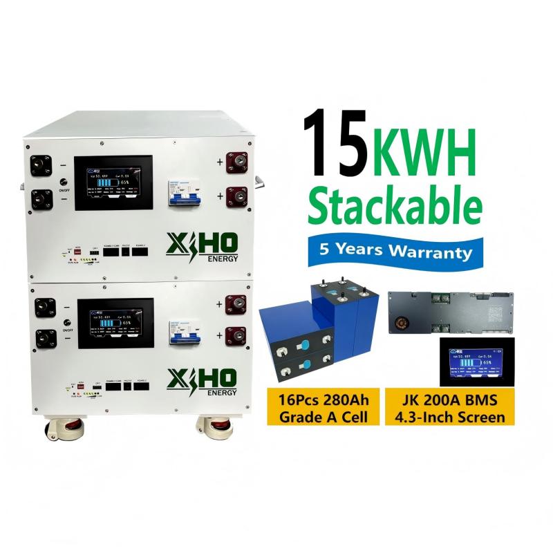 XIHO 15KWH Stackable Lithium Ion Battery Pack 51.2V 48V 300Ah 280Ah EVE LF280K Lifepo4 Grade A Cells JK BMS for Solar Home Energy Storage