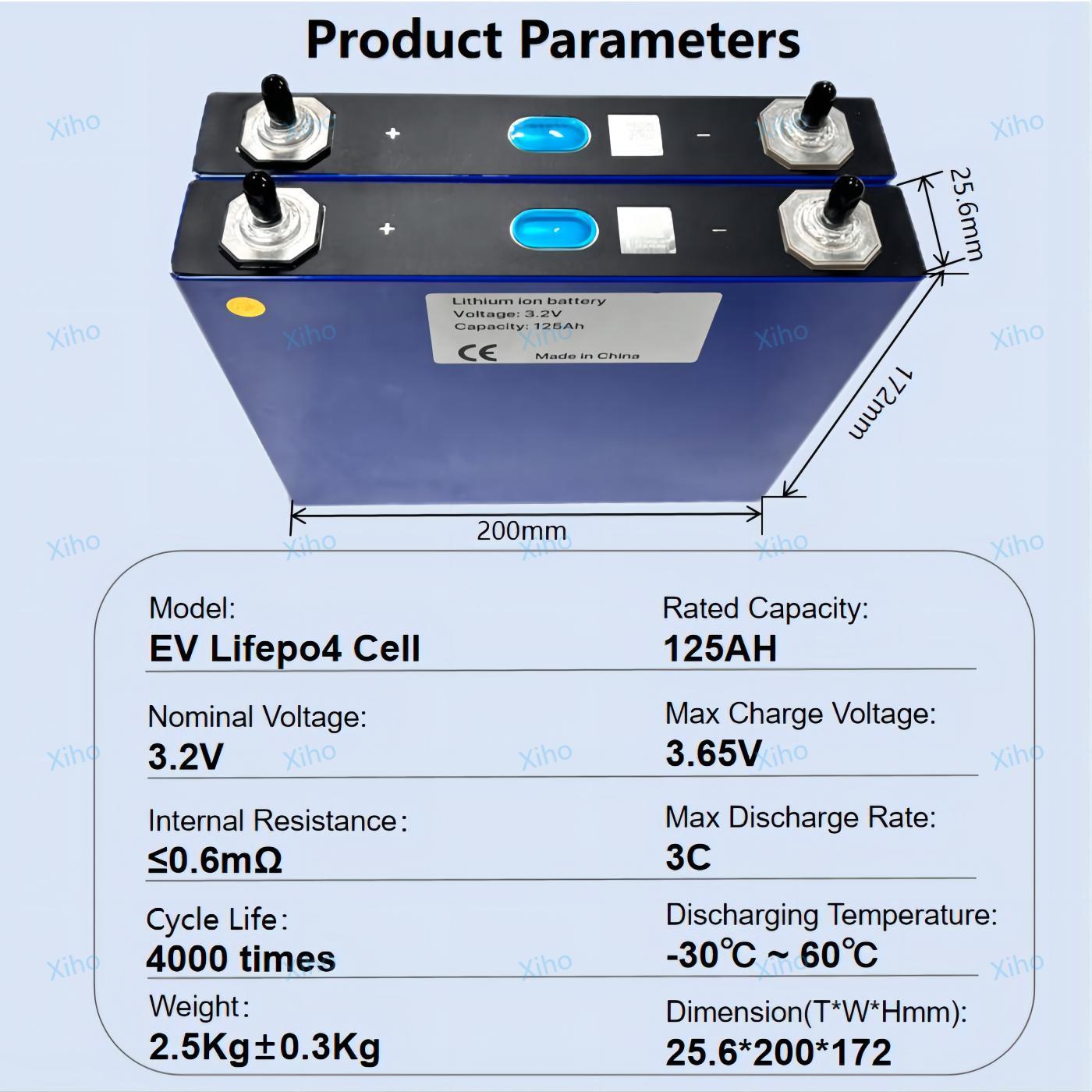 Xiho 3.2V EVE 125Ah LF125 Prismatic Lifepo4 Battery Cells Lithium Ion Batteries For Electric Vehicle
