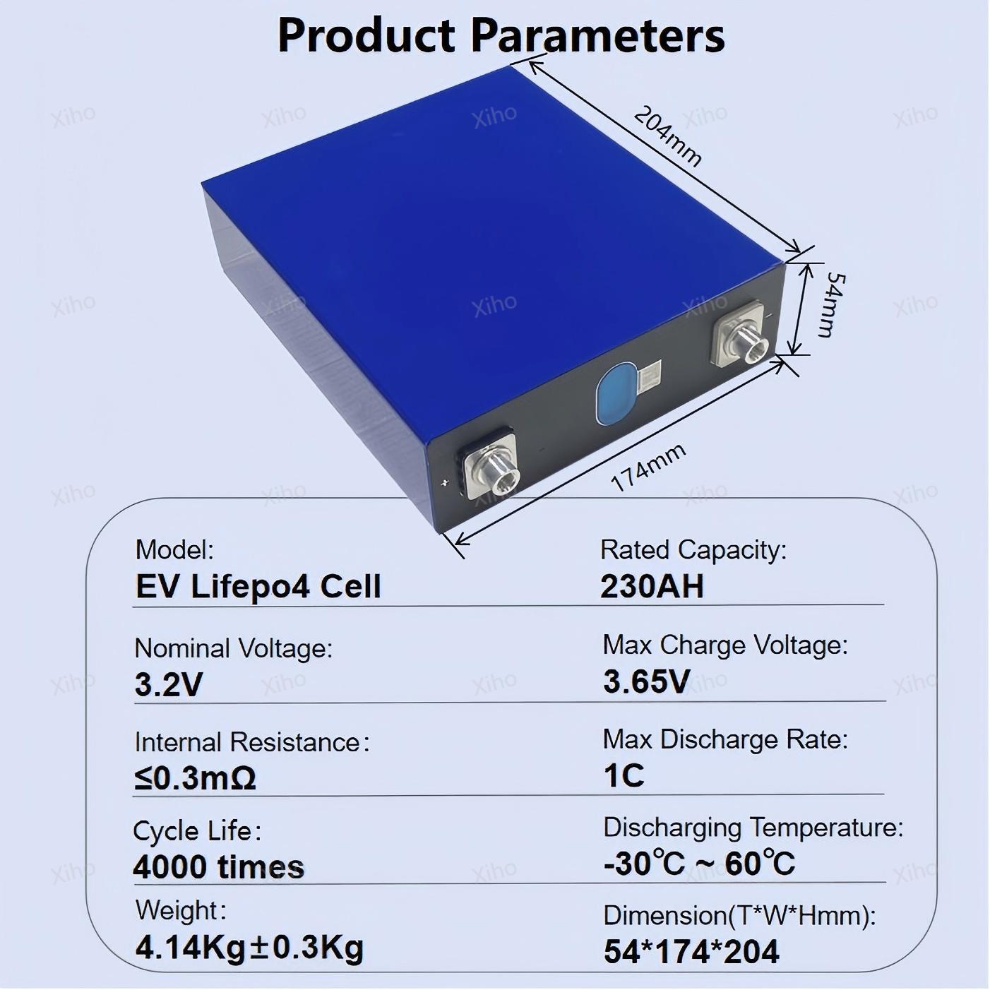 XIHO 3.2V EVE 230Ah Prismatic LF230 Lifepo4 Battery Cells Lithium Ion Batteries For Solar Energy Storage