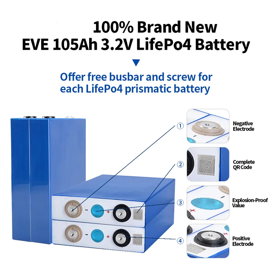 EVE LF105Ah 3.2V LiFePo4 Prismatic Battery Cell Rechargeable Lithium Iron Phosphate Battery EV Solar Energy Storage