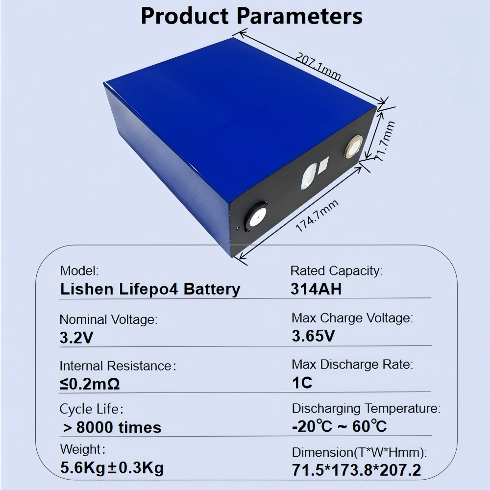 Xiho 8000 Cycle Life Lishen LP71173207-314Ah Lifepo4 314 Energy Storage Battery Prismatic Battery Cell 3.2v Lifepo4 Battery for Solar Energy System