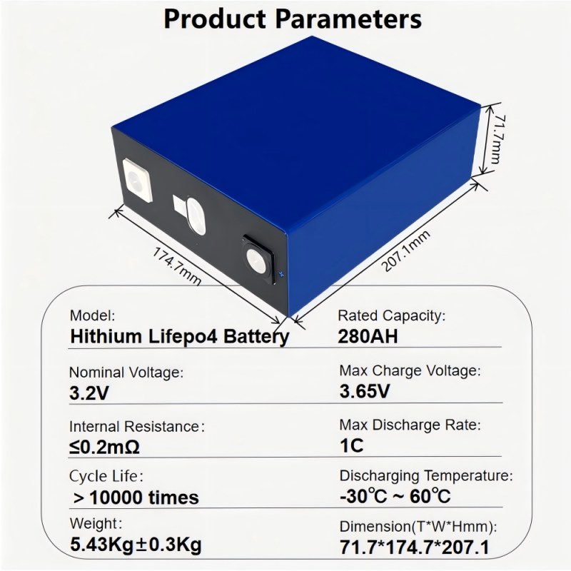 Hithium 280Ah 3.2V LFP71173207/280Ah LiFePO4 Prismatic Rechargeable Lithium Ion Battery