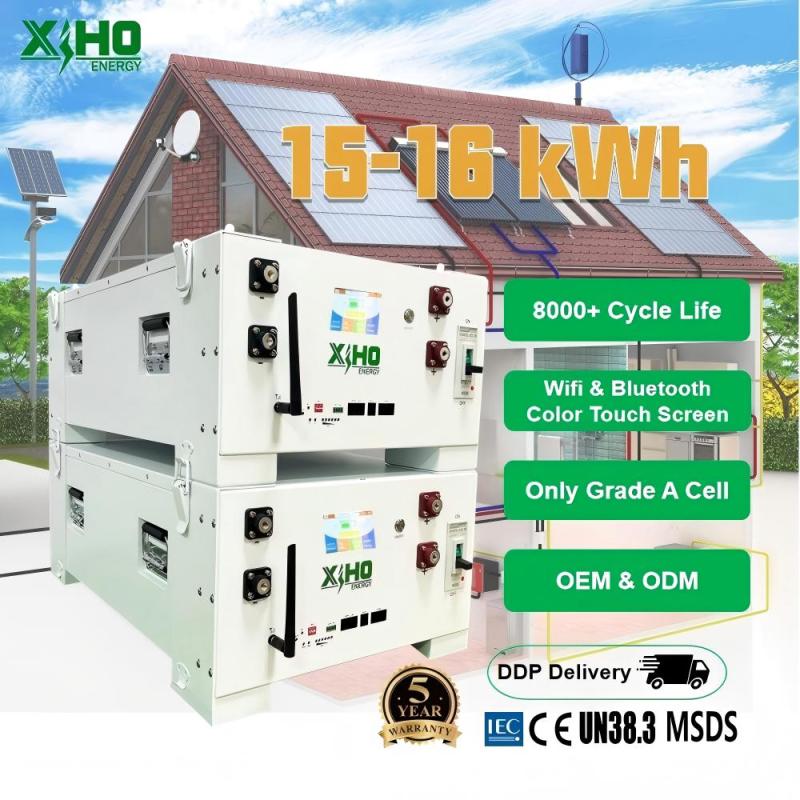 XIHO 15/16kWh Stackable Lithium Ion Battery Pack 51.2V 314Ah 280Ah Lifepo4 Grade A Cells PACE BMS for Solar Home Energy Storage Manufacture Direcetly Supply