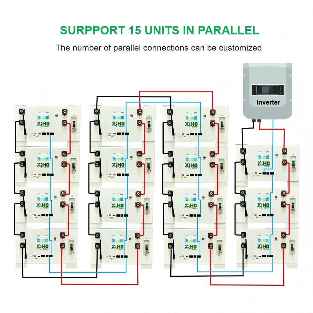 XIHO 15/16kWh Stackable Lithium Ion Battery Pack 51.2V 314Ah 280Ah Lifepo4 Grade A Cells PACE BMS for Solar Home Energy Storage Manufacture Direcetly Supply