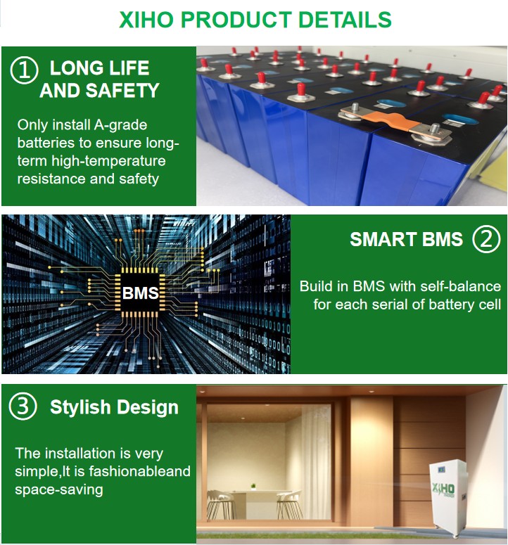 XIHO 16kWh Floor-Standing Lithium Ion Battery Pack 51.2V 48V 314Ah Grade A Lifepo4 Cells Solar Home Energy Storage