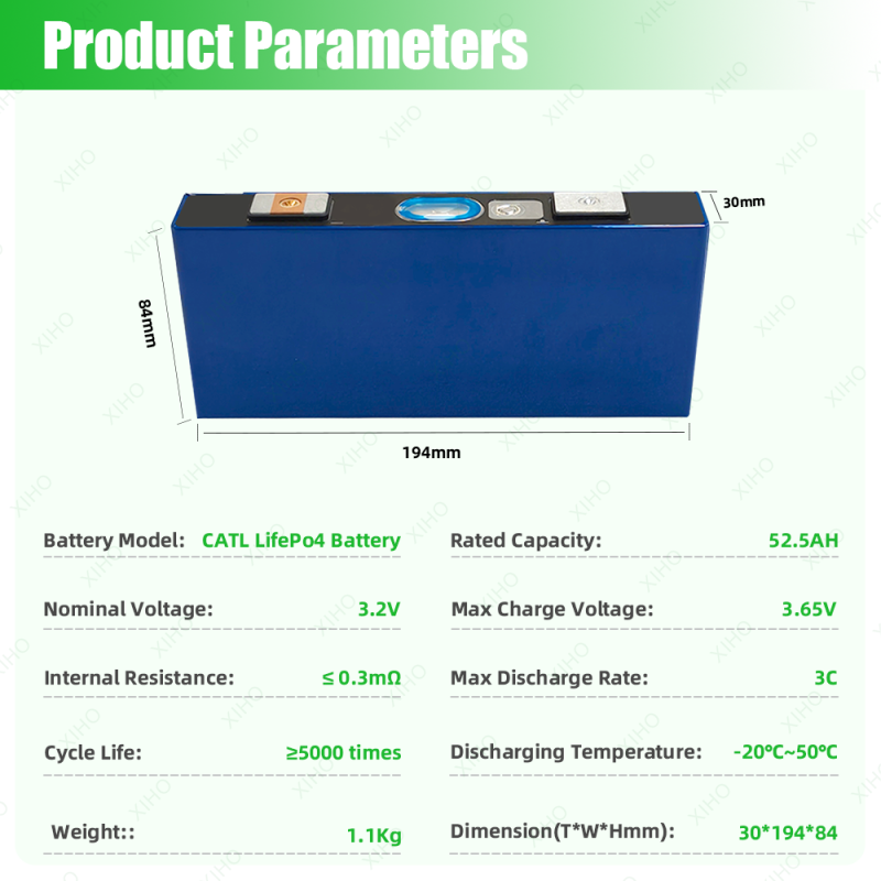 Catl Contemporary Amperex Technology 3.2V 52.5Ah Lifepo4 Prismatic Battery Cell