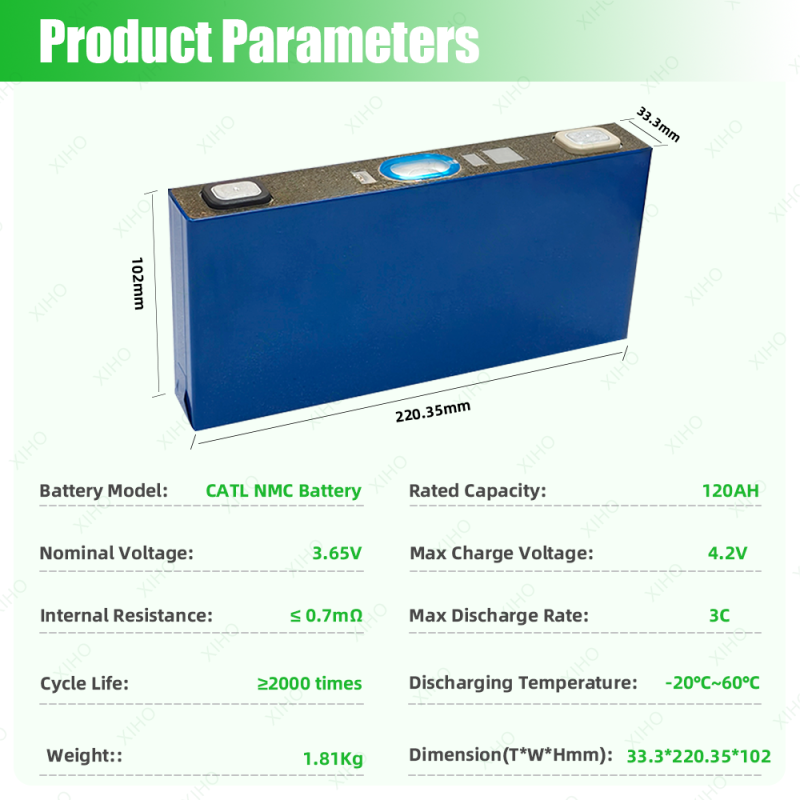XIHO Manufacturer Catl Flame-retardant Mat 3.7V 3.65V 120Ah 117Ah 114.5Ah NMC 811 NMC Prismatic Lithium Ion Battery Cell