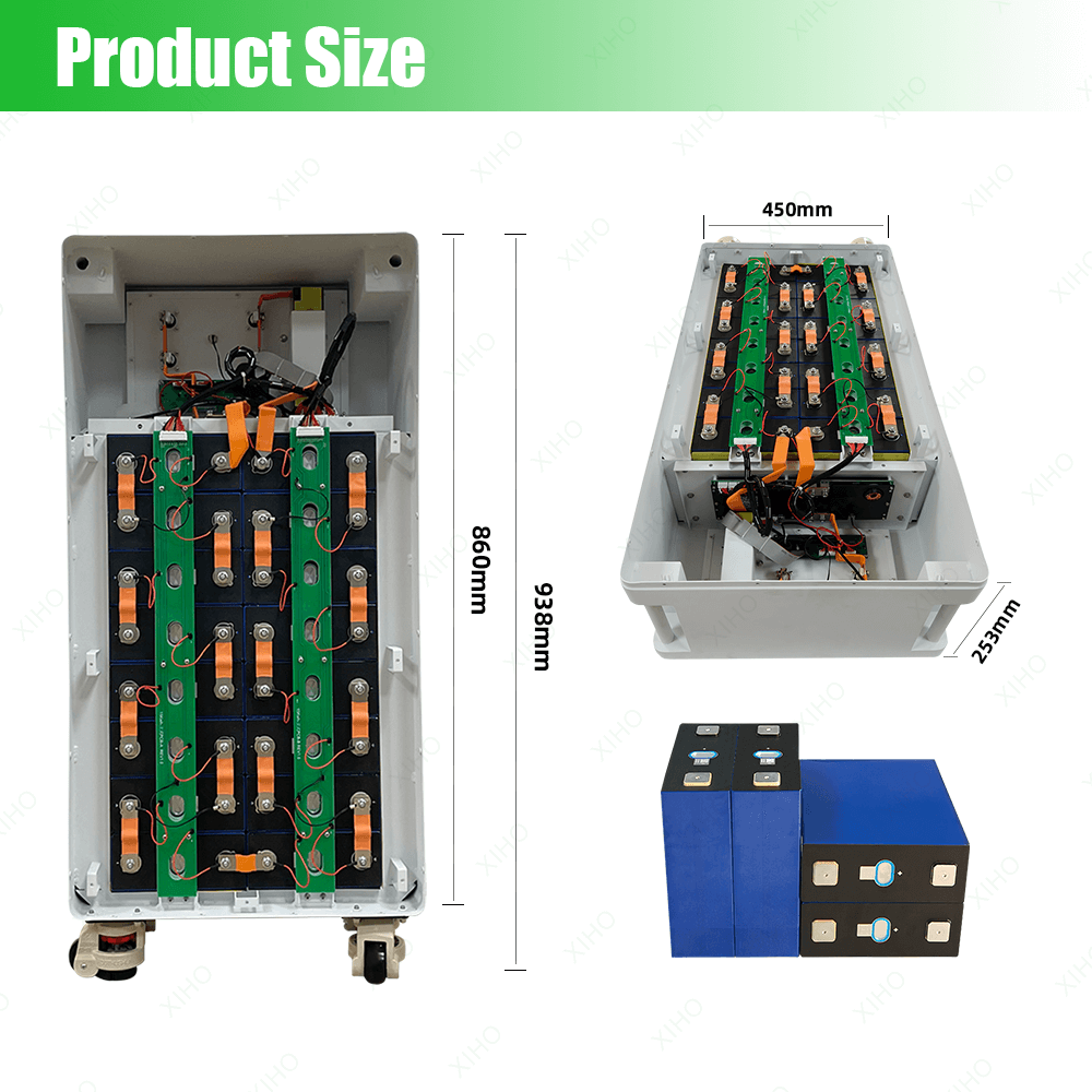 XIHO New Design 51.2V 48V 345AH 314AH 280AH 16S1P 16kWh 15kWh Vertical DIY Metal Lifepo4 Battery Box Wiht JK BMS