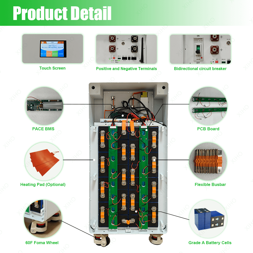 XIHO V2 Manufacturer Li Ion 51.2V 48V 314AH 280AH Lithium Cell 16S1P 16kWh 15kWh Vertical DIY Metal Lifepo4 Battery Box Wiht PACE BMS