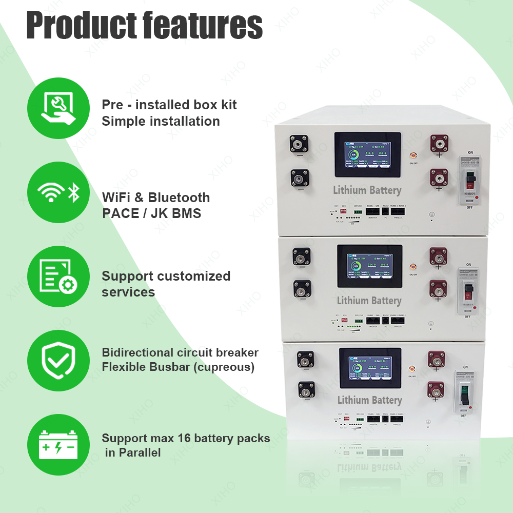XIHO Factory Customization 51.2V 48V 16S1P 314AH 280AH Stackable Lifepo4 Battery DIY BOX With JK BMS