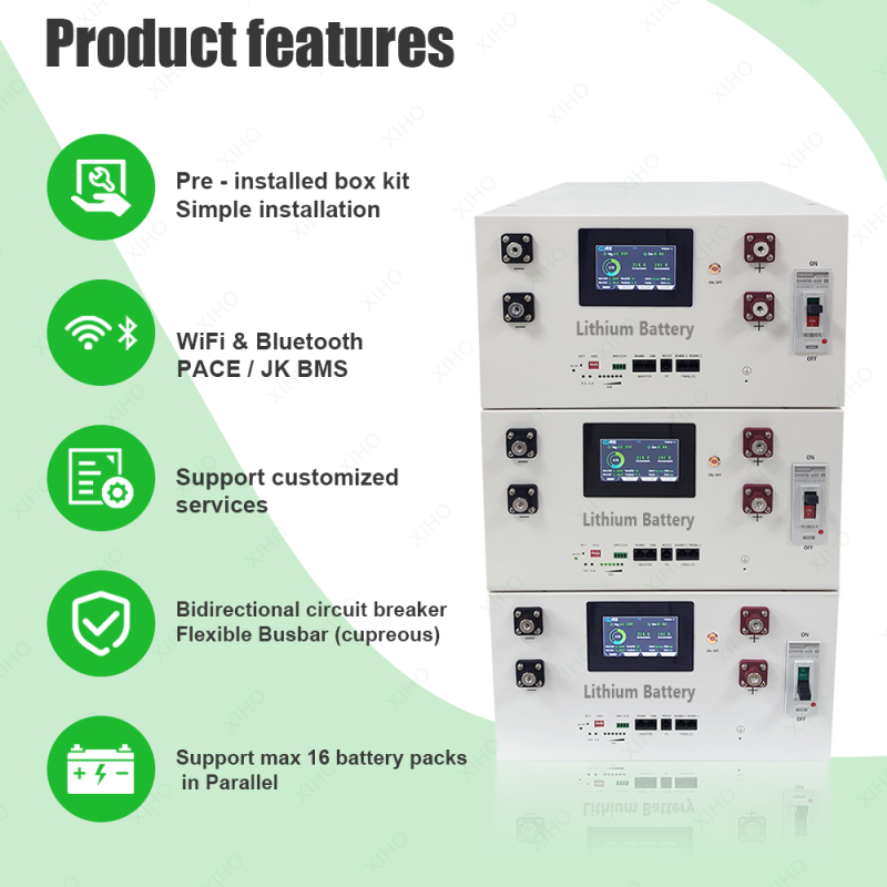XIHO Factory Customization 51.2V 48V 16S1P 314AH 280AH Stackable Lifepo4 Battery DIY BOX With JK BMS
