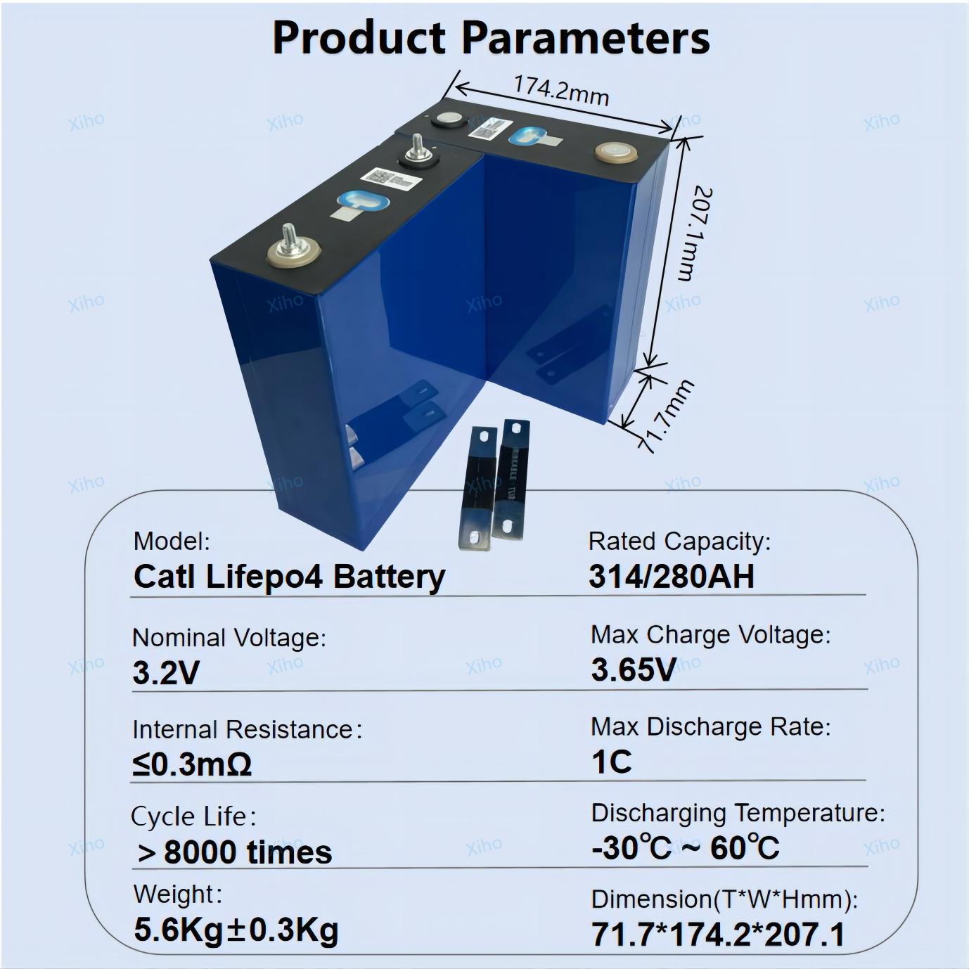 CATL 280Ah 3.2V LiFePo4 Prismatic Battery Cell Rechargeable Lithium Iron Phosphate Battery Deep Cycle DIY Solar Energy Storage