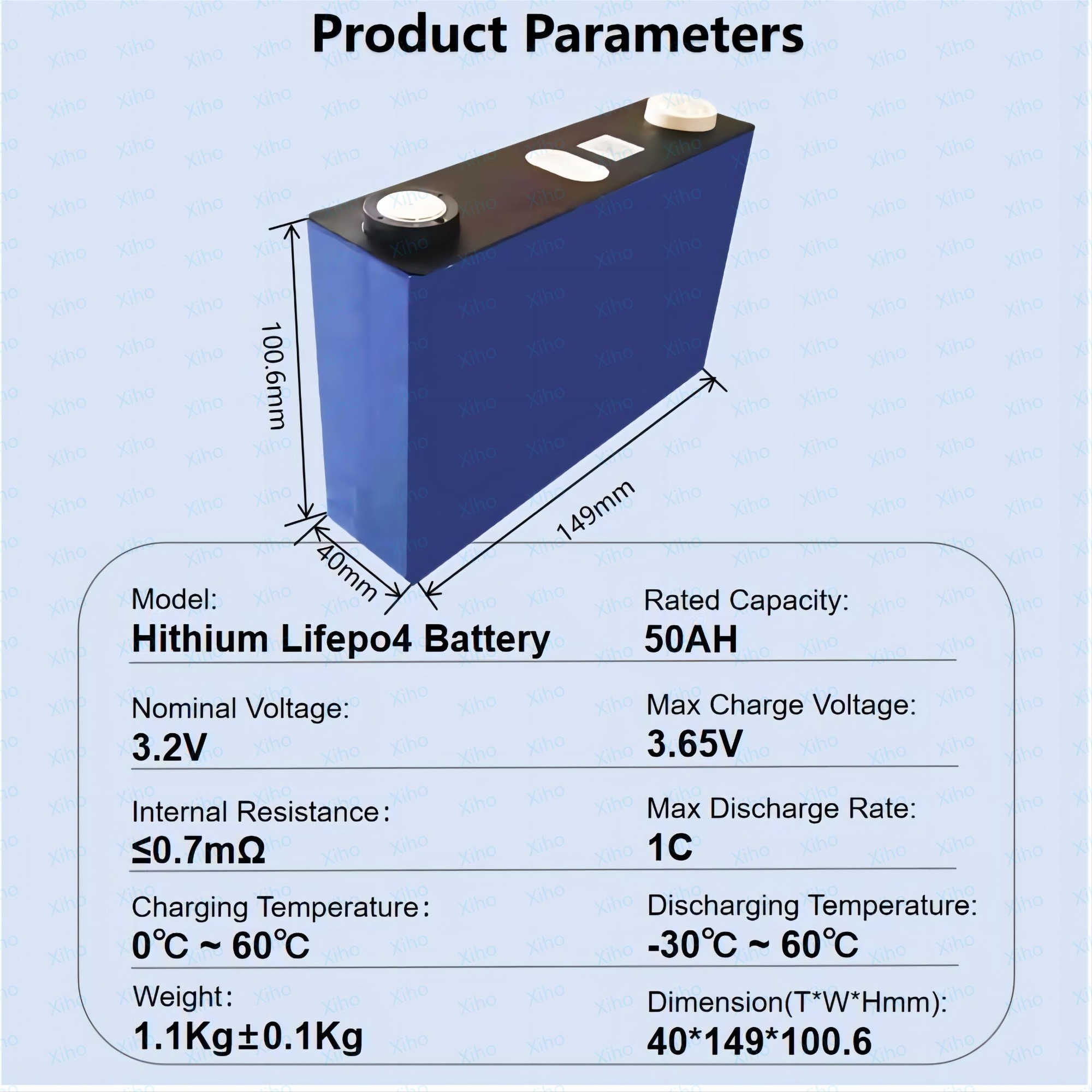 XIHO HITHIUM 3.2V 50Ah Grade A LiFePO4 Prismatic Battery Battery Cell
