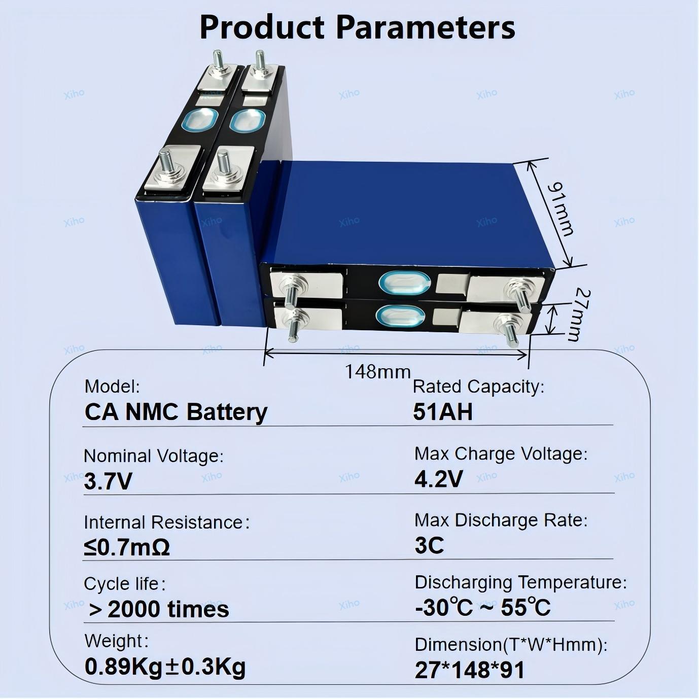 XIHO CATL 3.7V 51Ah Grade A NMC Prismatic Battery Cell