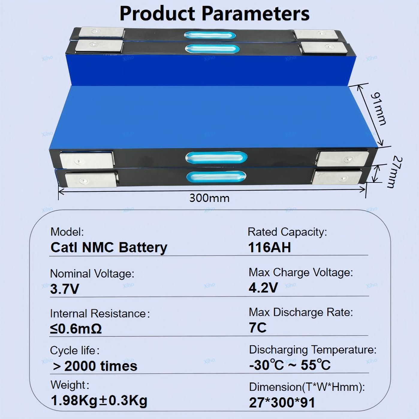 XiHO CATL 3.7V 116Ah Grade A NMC Prismatic Battery Cell 7C High Discharge