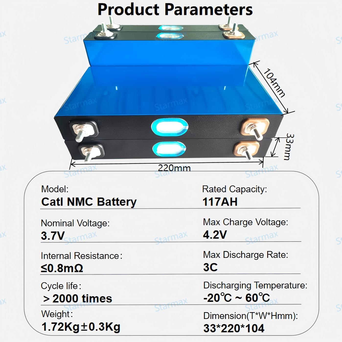 XIHO CATL 117Ah 3.7V NMC Prismatic Rechargeable Lithium Ion Battery