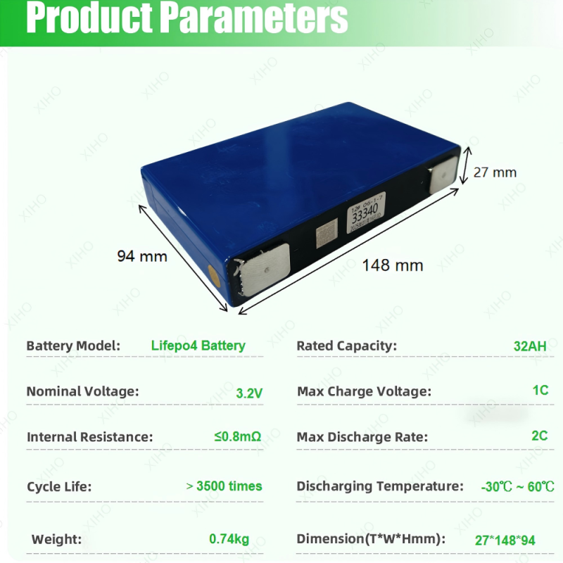 XIHO EVE 3.2V 32Ah Hot Sale LiFePO4 Prismatic Battery Cell