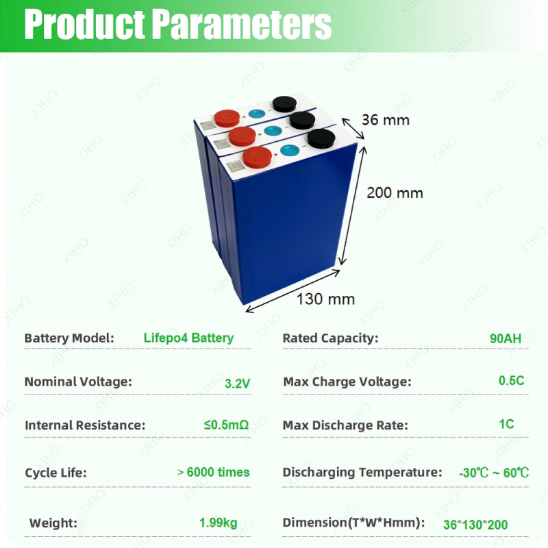 XIHO EVE 3.2V 90Ah 6000 Cycles LiFePO4 Prismatic Battery Cell