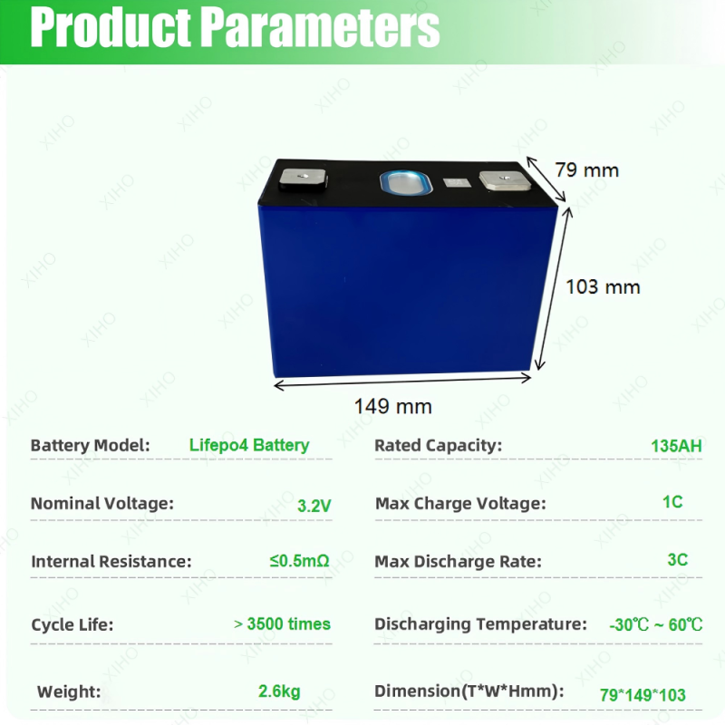 XIHO 3C MAX Discharge Rate REPT 3.2V 135Ah LiFePO4 Prismatic Battery Cell
