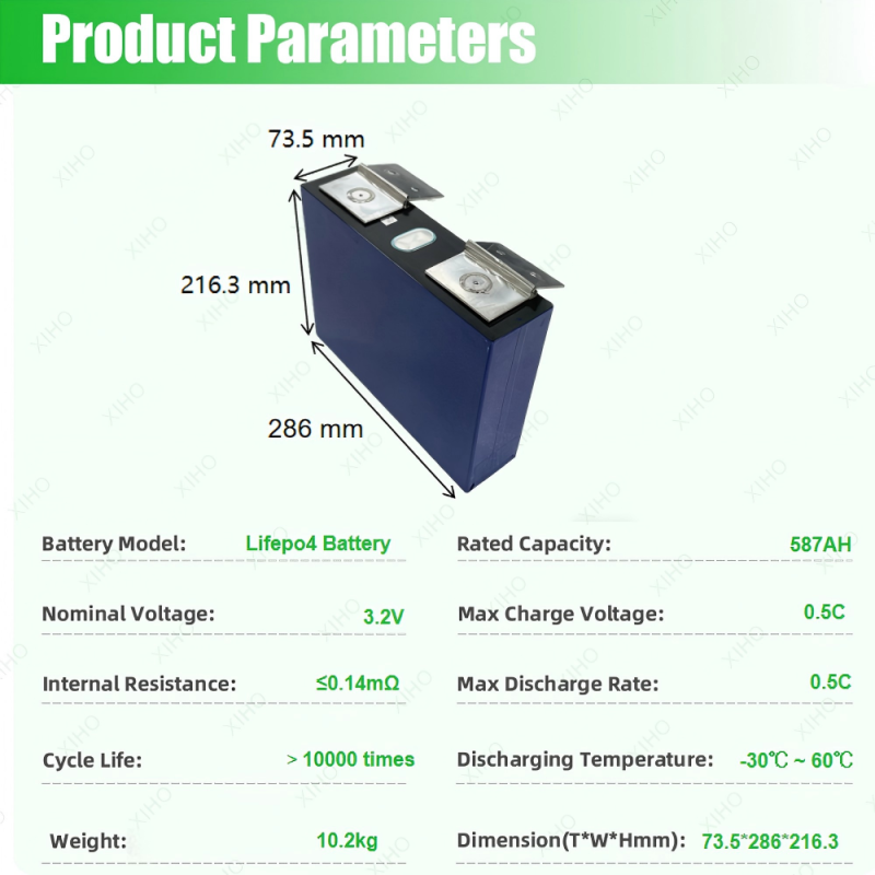 Xiho 10000 Cycles 3.2V HIUHIUM 587Ah Prismatic Lifepo4 Battery Cells For Solar Energy Storage