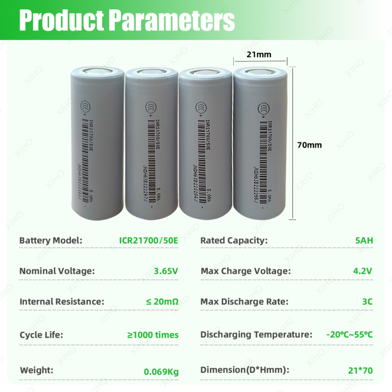XIHO Top Quality EVE ICR21700/50E 5Ah NMC Cylindrical Battery