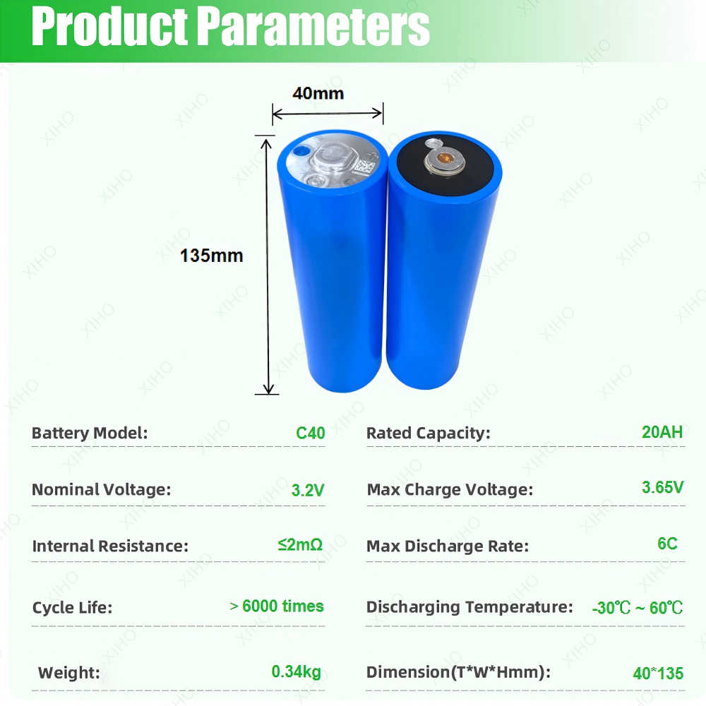XIHO New Arrival EVE C40 20Ah Lifepo4 Cylindrical Battery