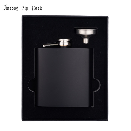 6 oz. Matte Black Flask Set in Black Presentation Box,18/8 stainless steel Laserable Flasks