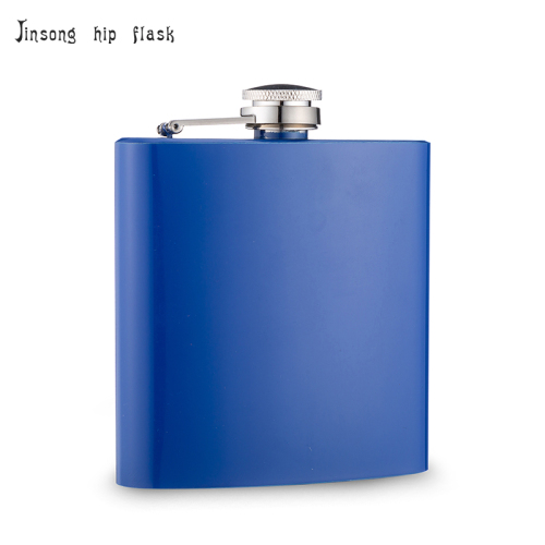 Engraveable flask 6oz , matt blue powder coating metal flask