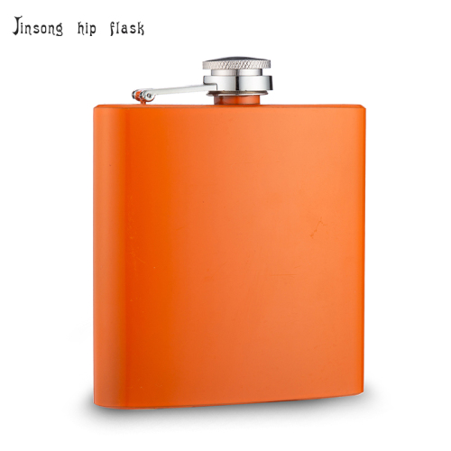 Engraved hip flask 6 oz , Orange color Powder-coated wine flask