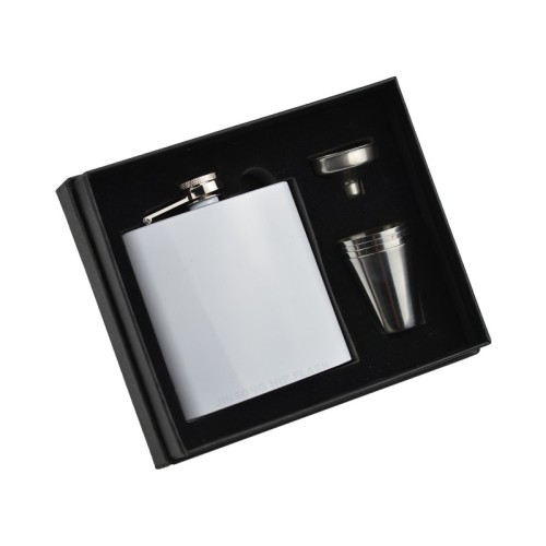 6 oz powder coated white hip flask in personalized gift box