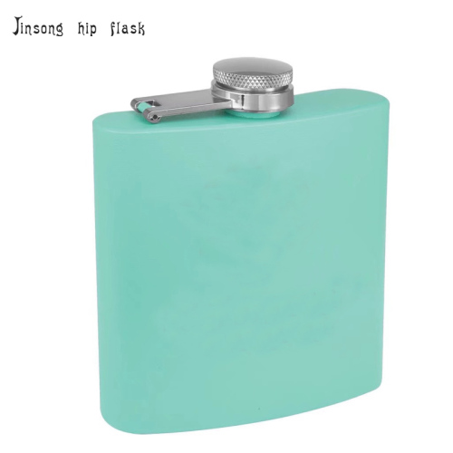 6 oz light blue powder coated stainless steel hip flask,18/8 stainless steel , Laserable Flasks