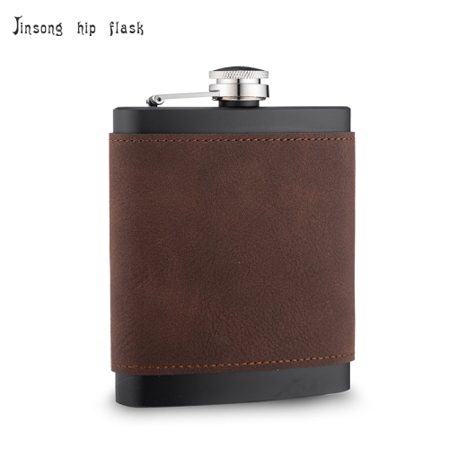 7 oz black-coffe brown  Laserable Leatherette Stainless Steel flask,18/8 stainless steel flask