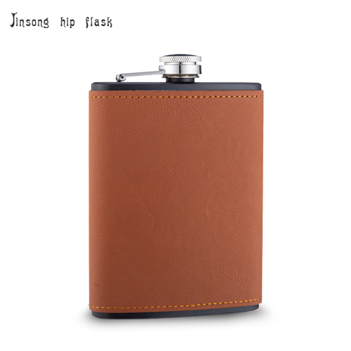 wholesales 8 oz black/brown engraved leather hip flask