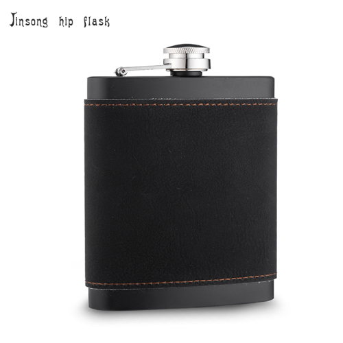 7 oz black-black  Laserable Leatherette Stainless Steel flask,18/8 stainless steel flask