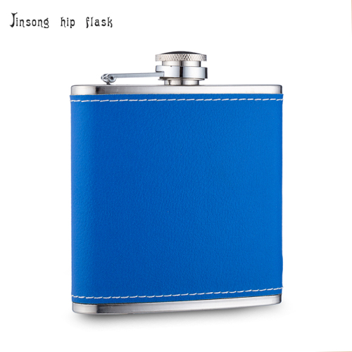 6 oz. Laserable Leatherette Stainless Steel hip Flask ,Blue/sliver leather hip flask