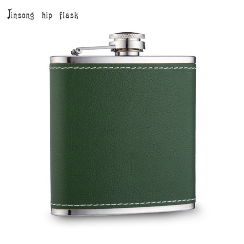 Leatherette Wrapped 6 oz Stainless Steel Hip Flask,Green color ,18/8 stainless steel