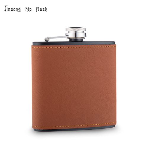 Rawhide Leatherette Wrapped Stainless Steel hip flask 6 oz ,18/8 stainless steel ,engraved leather flask