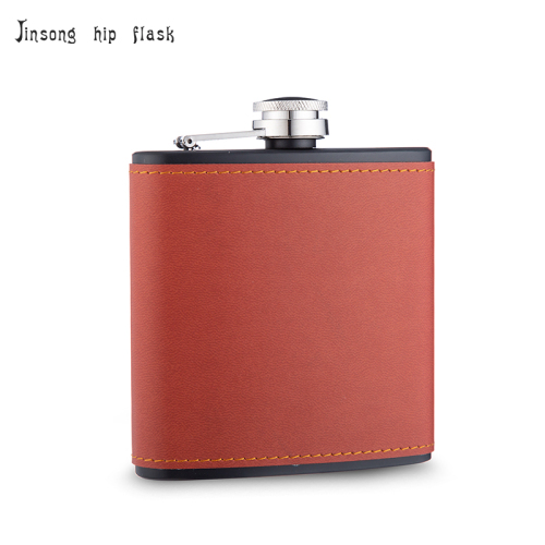 6 oz . red/brown Leatherette Wrapped Stainless Steel hip flask 6 oz ,18/8 stainless steel flask , Bridesmaid hip flask