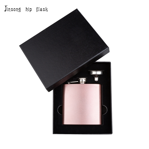 6 oz. rose golden powder coating liquor Flask Set in Black Presentation Box,18/8 stainless steel flask for woman