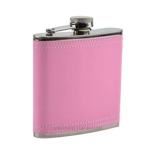 6 oz . Pink Leatherette Wrapped Stainless Steel hip flask 6 oz ,18/8 stainless steel flask , Bridesmaid hip flask