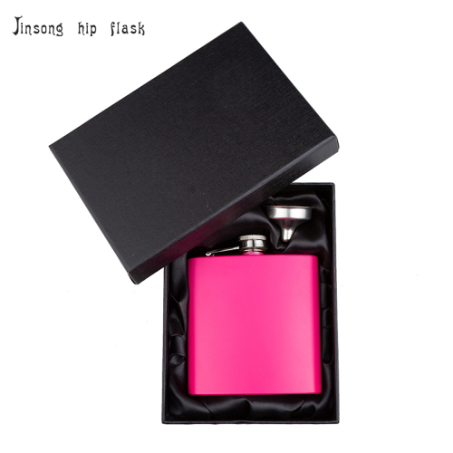 6 oz. pink whisky Flask Set in Black Presentation Box,18/8 stainless steel flask for woman