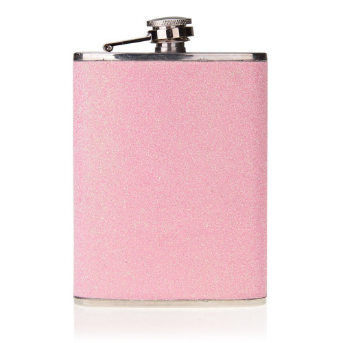 Sparkly Glitter pink Flask - Silver Stainless Steel 6 oz Liquor Hip Flask, Gifts for Bridesmaids Birthday Wedding Mom Sister Best Friend