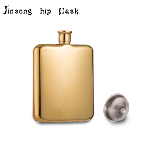 Luxury 14k golden plated hip flask 6 oz. , shiny mirror face ,18/8 stainless steel hip flask