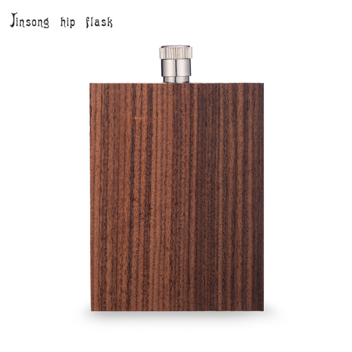 Engraved wooden hip flask ,true wooden stick on the sliver-flask 3 oz 18/8 stainless steel flask