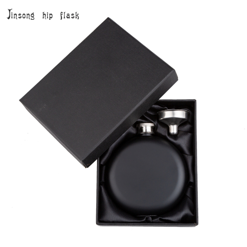 5 oz. matt black round Flask Set in Black Presentation Box