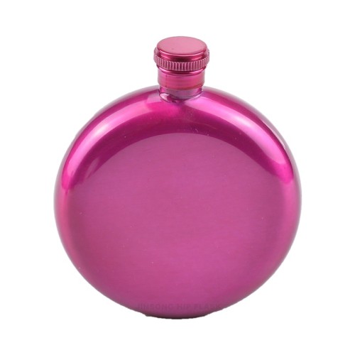 Round hip flask 5 oz , shiny pink hip flask 5 oz round hip flask
