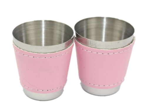 Metal Shot Glasses ,28 ml stainless steel cups pink leather wrapped