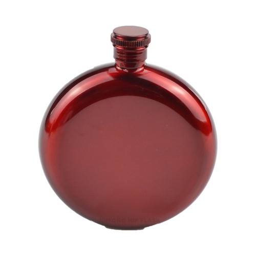 Round hip flask 5 oz , shiny red hip flask 5 oz round hip flask