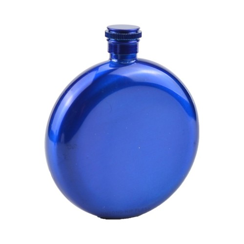 Round hip flask 5 oz , shiny blue hip flask 5 oz round hip flask