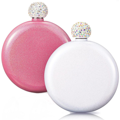Sublimation Hip Flask Glitter Round hip flask 5 oz with diamond logo ,Portable Small Whisky Wine Bottle Bridesmaid Gift
